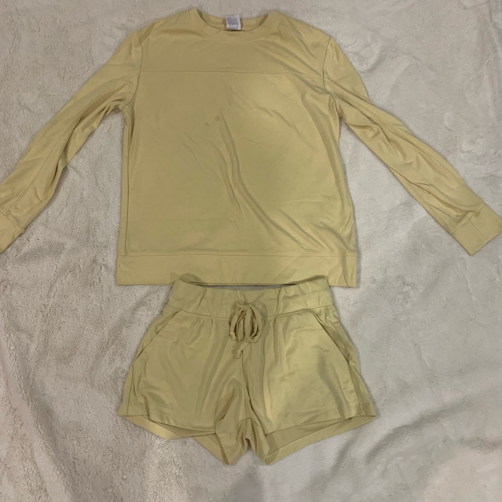 matching set, yellow long sleeve and shorts